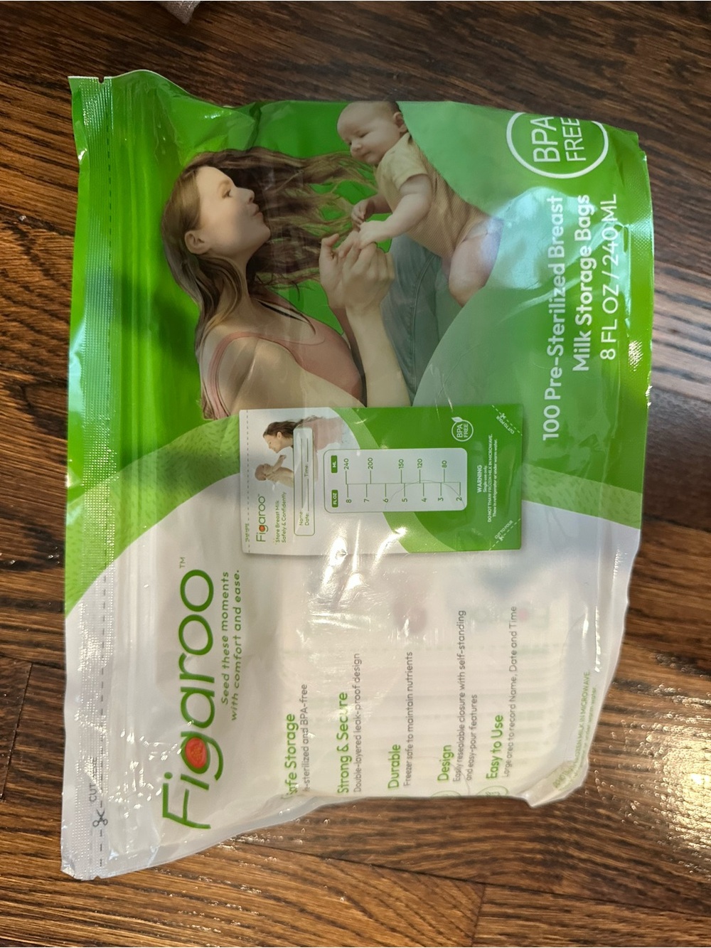 Figaroo Breast Milk Storage Bags - 100 Pre-Sterilized, BPA Freee